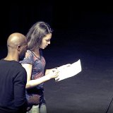 Troy Powell, Ailey II Artistic Director (left), discusses tech with the Stage Manager
