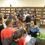 AILEY II dancers Thomas Varvaro, Edward Spots, Tyler Brown, and Daphne Lee mingling and signing autographs during the Reception that immediately followed their Lecture Demonstration. The Reception was held in the School Library.